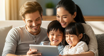 family using digital tablet 