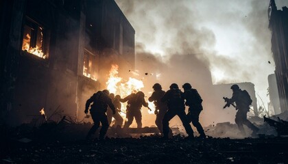 Fototapeta premium ビルを攻める兵隊