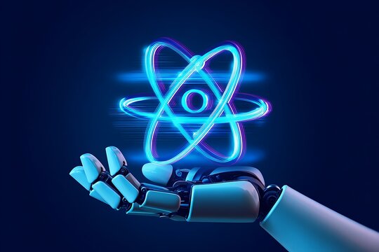 Robotic hand holding atom model (3) - Powered by Adobe