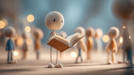 A stick figure holds an open book, reading aloud to others, celebrating storytelling and the timeless tradition of sharing stories by voice.  © Best