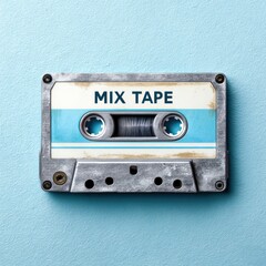 Fototapeta premium Vintage Blue Mix Tape on Pastel Background