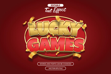 Lucky games editable text effect with 3d text and with confetti decoration