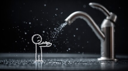 This scene shows a stick figure practicing hand hygiene by scrubbing under water to prevent infection.
