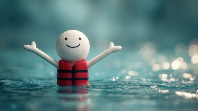 Floating in water with a life vest, the small stick figure highlights essential safety measures for swimmers of all ages.
- Powered by Adobe