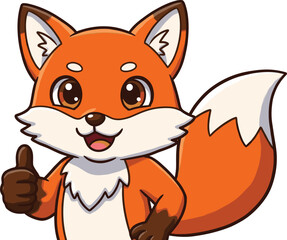 Cute cartoon fox giving thumbs up, happy woodland animal character, friendly orange fox mascot illustration, cheerful forest creature design, children’s educational animal artwork