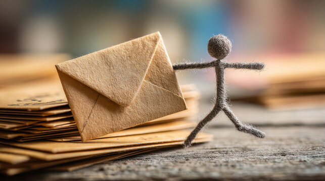 Mailing bills punctually, the stick figure demonstrates how staying current with payments fosters good credit and financial peace of mind.
