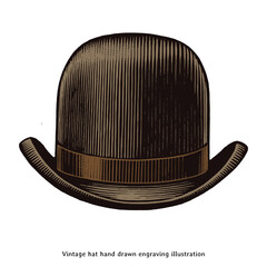 Vintage Bowler Hat Illustration – Hand Drawn Engraving Style