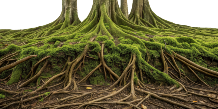 Tangled Tree Roots and Mossy Forest Ground, Cut Out