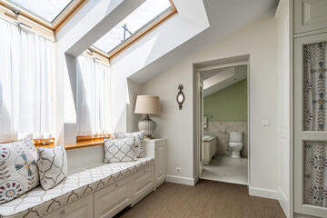 Modern bathroom interior in minimal scandinavian style, 3d render