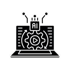 automated selection learning materials black flat icon for digital and print projects.