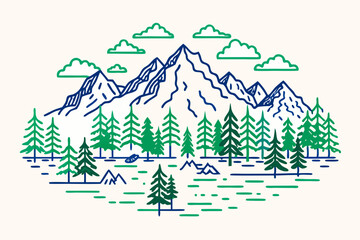 A powerful silhouette of a majestic mountain range, rendered in stark black vector design