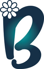 Stylized blue letter B with flower on white background