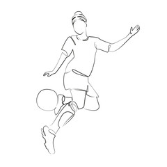 One continuous line drawing on white isolated background. Minimalism linear illustration. soccer, kicking, sport, soccer ball, soccer player, athlete, only women, teamwork, scoring, sports field, agil