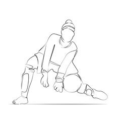 One continuous line drawing on white isolated background. Minimalism linear illustration. soccer, sport, goalie, playing, catching, soccer ball, jumping, athlete, woman, lifestyle, effort