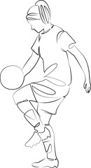 One continuous line drawing on white isolated background. Minimalism linear illustration. sport, female, soccer, person, woman, lifestyle, football, game, goal, player