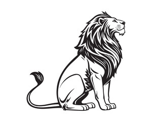 Obraz premium Black and White Lion Illustration – Detailed Hand-Drawn Style Silhouette of a Lion – Isolated on White Background for Wildlife and Nature Art Projects
