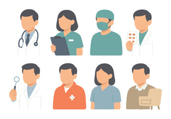 Healthcare professional icons set – flat, medical and hospital worker symbols