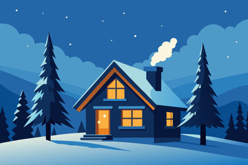 "Secluded Winter Cabin Surrounded by Snowy Trees and Starry Sky" – Highlights seclusion and the surrounding elements.