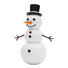 Cute cartoon snowman in top hat isolated on transparent background