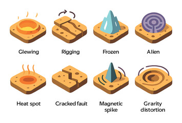 Space and science icons set – 3d, planetary anomalies and cosmic symbols