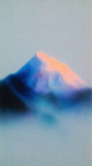 Gunby ink painting showcases a misty mountain with vibrant hues and soft outlines