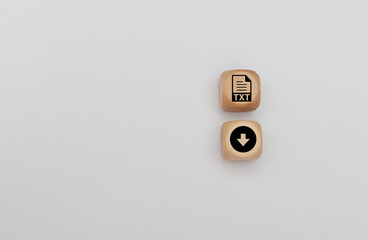 Wooden square with a download or save file icon file icons are arranged into folders dms concept