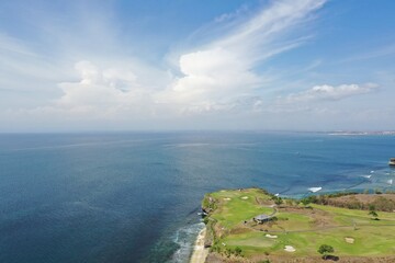 Drone View of Coastal Cliffs and Golf Course Plateau in Bali