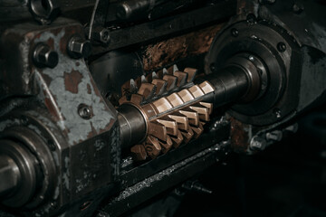 Components and parts of an old milling machine. Industrial metalworking