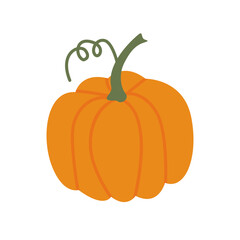 Orange pumpkins in flat style with  Harvest season, fall illustration. Pumpkins with flowers and sprigs. Vector	
