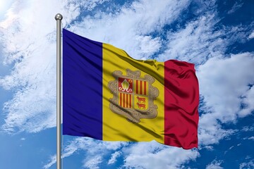 Flag of Andorra – National Banner of the Pyrenean Microstate with Coat of Arms