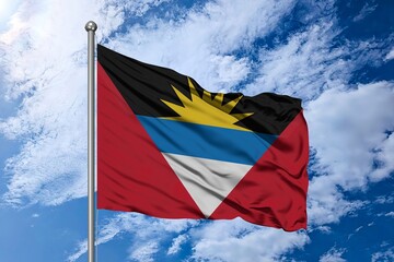 Flag of Antigua and Barbuda &ndash; National Symbol of the Caribbean Island Nation with Rising Sun Emblem