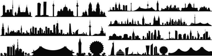 "Urban Horizon: Black City Skyline Silhouettes Collection"

