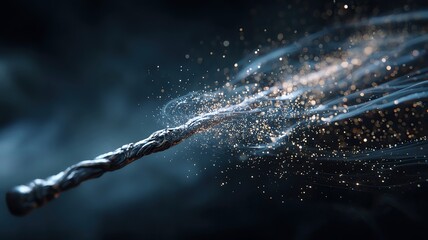 A magical wand casting shimmering sparkles.