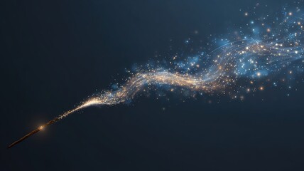 Sparkling magic wand with shimmering light trail.