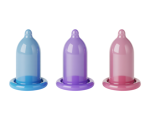 Three condoms in pastel colors isolated on transparent background