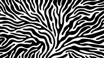 Black and white abstract pattern featuring zebra like stripes in a chaotic arrangement style art