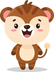 Cheerful Cartoon Tiger Cub with Striped Fur and Round Ears Illustration.