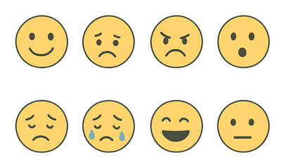 Facial emotion icons set – simple, expression and mood smiley collection