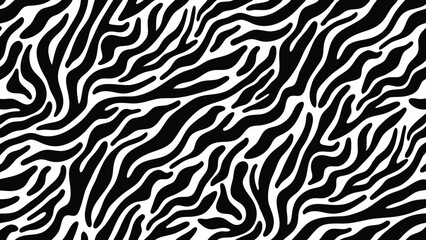 Black and white zebra pattern background with organic stripes and animal print design elements, seamless