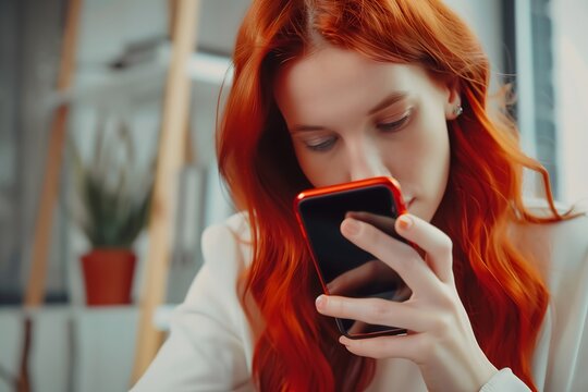 Young woman smiling while talking on her mobile phone at home