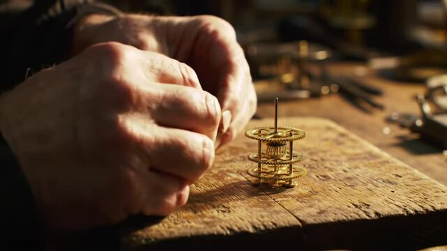 Watchmaker repairing antique clock gears