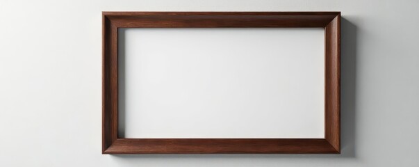Elegant, wide dark oak frame hanging on textured wall , interior, oak