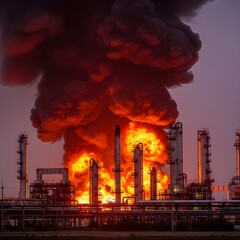 Dusk Oil Refinery Fire