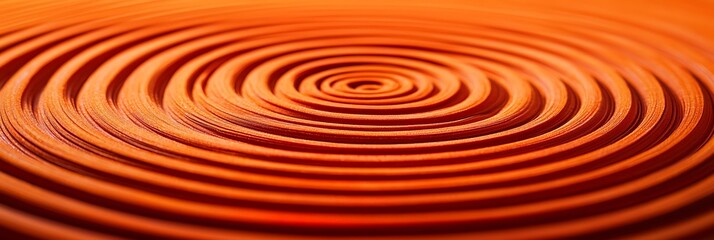 Close-up of orange circular ripples on a textured surface, creating a concentric pattern with light reflecting off the curves.