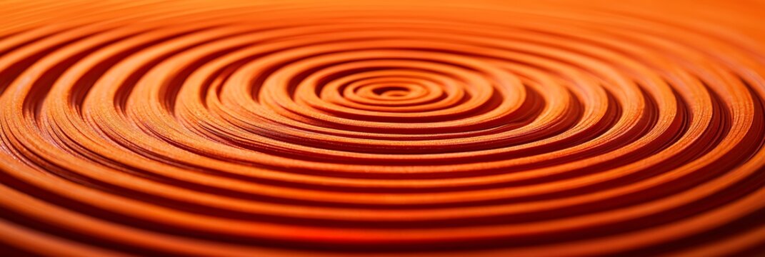 Close-up of orange circular ripples on a textured surface, creating a concentric pattern with light reflecting off the curves.