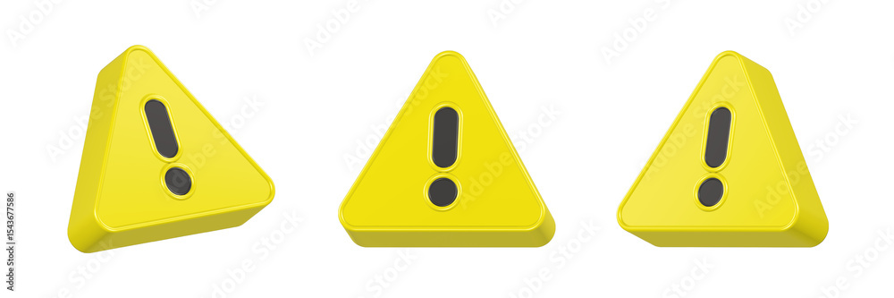 Poster alert sign triangle button 3d rendering