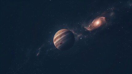 Jupiter and a Distant Galaxy Amidst the Starry Expanse of Space