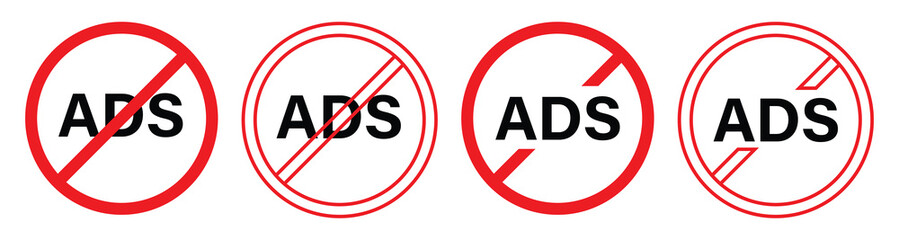 Ads and Ad Blocker Icons &ndash; Prohibition Symbols for Ad-Free Browsing Vector Set,