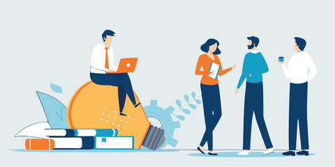 Successful business people and diverse couples in a fun city park, depicted as a cartoon vector illustration