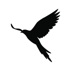 Black silhouette of a bird in flight wings spread isolated on white background  vector illustration